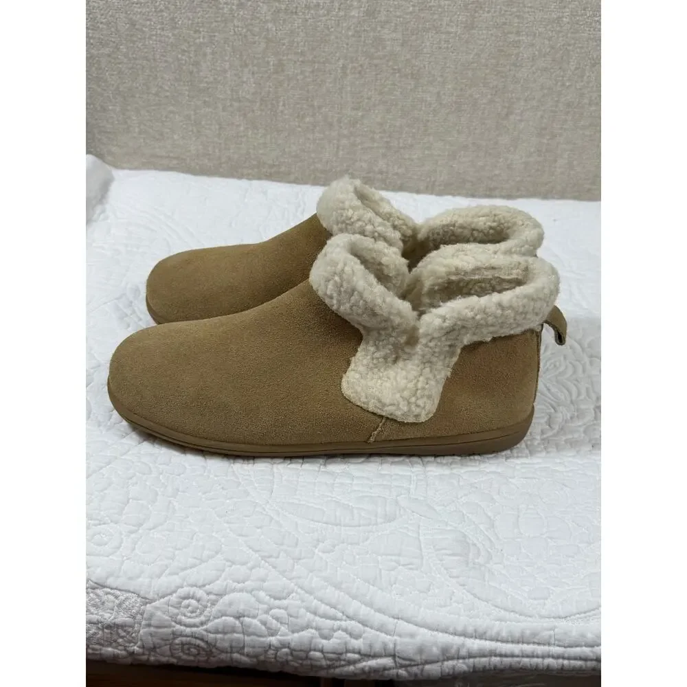 Minnetonka Women’s 11 Tan Lyndy Sherpa Lined Suede House Slippers 400441 Warm